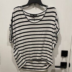 White House Black Market Black and White Striped Short Sleeve Top